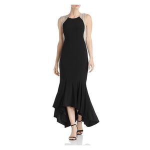 AVERY G Womens Black Hi-lo Hem Partially Lined Sleeveless Midi Gown Dress 0